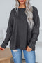 Waffle Knit Drop Shoulder Wide Crewneck Banded Hem Loose Fit Top